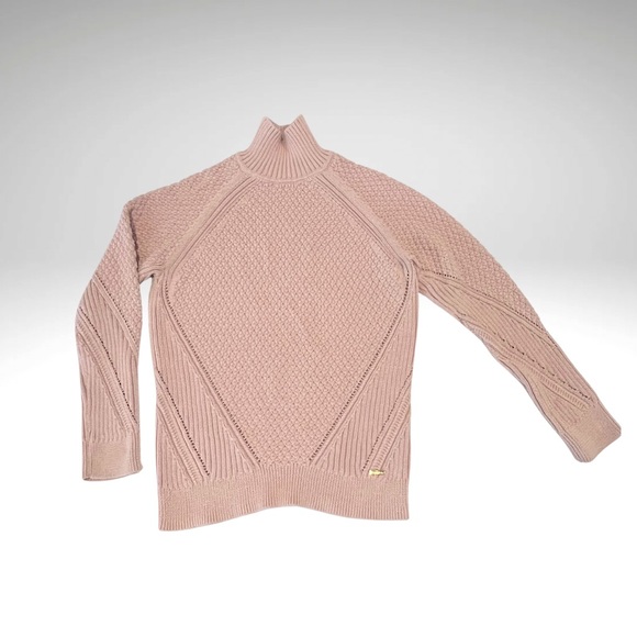 Calvin Klein High Neck Sweater Pullover Long Sleeve Rose Pink Mixed Knit Women L - Picture 5 of 10